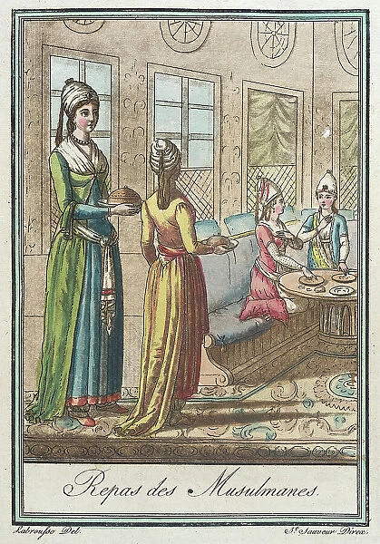 Costumes de Différents Pays, Repas des Musulmanes, c1797. Creators: Jacques Grasset de Saint-Sauveur, LF Labrousse