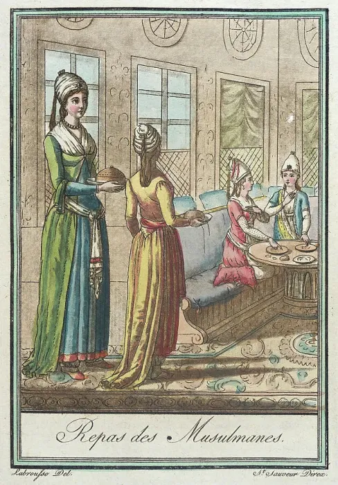 Framed Print : Costumes de Différents Pays, Repas des Musulmanes, c1797. Creators: Jacques Grasset de Saint-Sauveur, LF Labrousse Framed Print : Costumes de Différents Pays, Repas des Musulmanes, c1797. Creators: Jacques Grasset de Saint-Sauveur, LF Labrousse