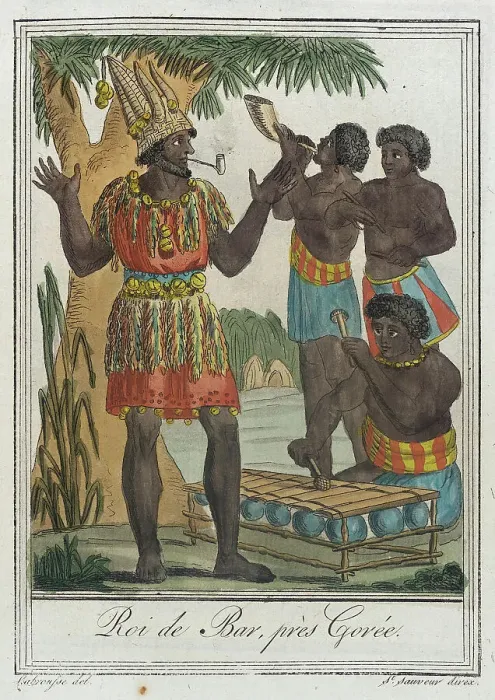 Framed Print : Costumes de Différents Pays, Roi de Bar, Près Gorée, c1797. Creators: Jacques Grasset de Saint-Sauveur, LF Labrousse Framed Print : Costumes de Différents Pays, Roi de Bar, Près Gorée, c1797. Creators: Jacques Grasset de Saint-Sauveur, LF Labrousse