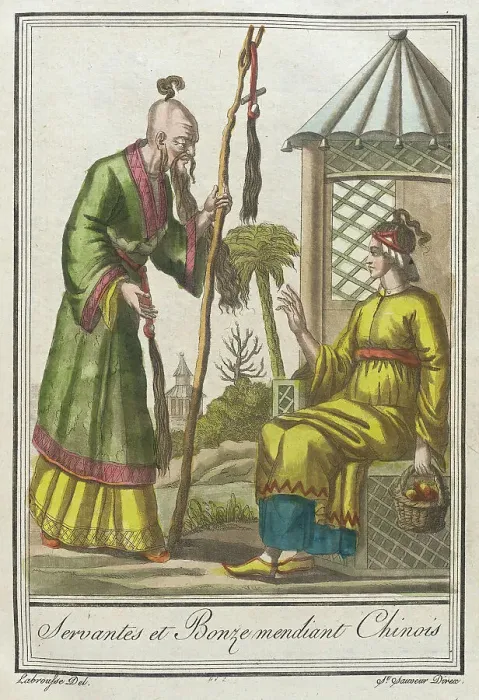 Framed Print : Costumes de Différents Pays, Servantes et Bonze Mendiant Chinois, c1797. Creators: Jacques Grasset de Saint-Sauveur, LF Labrousse Framed Print : Costumes de Différents Pays, Servantes et Bonze Mendiant Chinois, c1797. Creators: Jacques Grasset de Saint-Sauveur, LF Labrousse