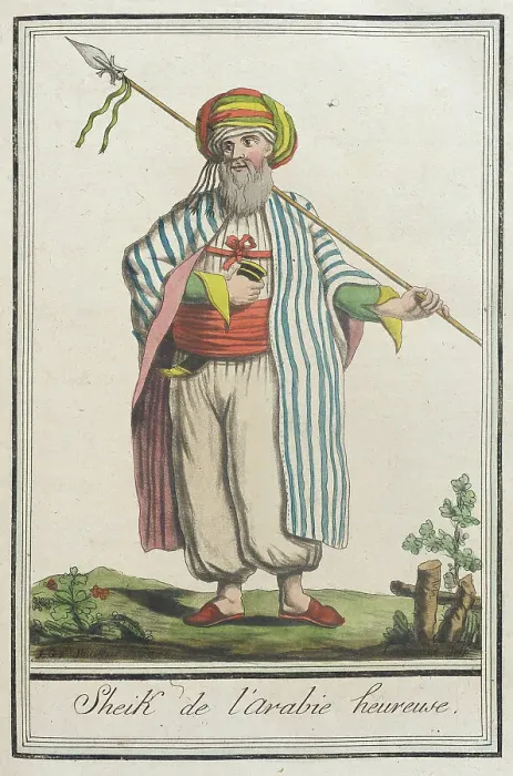 Framed Print : Costumes de Différents Pays, Sheik de l'Arabie Heureuse, c1797. Creators: Jacques Grasset de Saint-Sauveur, LF Labrousse Framed Print : Costumes de Différents Pays, Sheik de l'Arabie Heureuse, c1797. Creators: Jacques Grasset de Saint-Sauveur, LF Labrousse