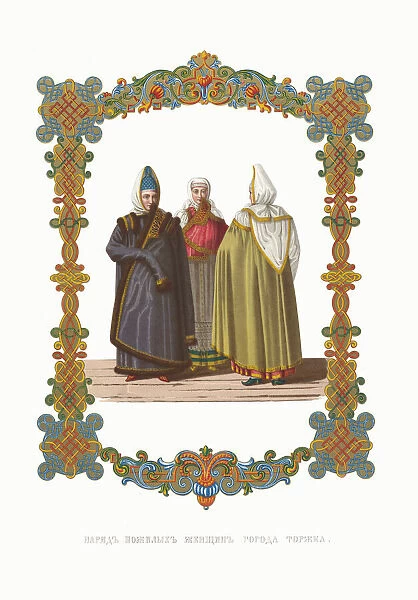 Costumes of old Women from Torzhok. From the Antiquities of the Russian State, 1849-1853