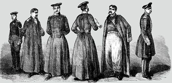 Costumes of the Russian Soldiers, recently taken prisoners, 1854. Creator: Unknown