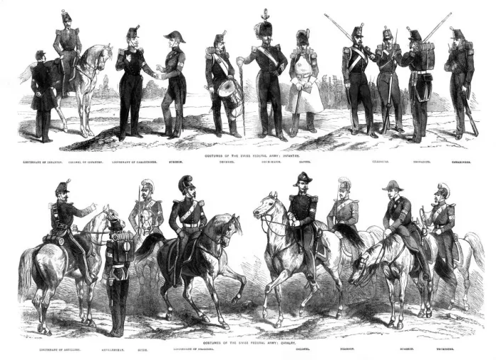 Framed Print : Costumes of the Swiss Federal Army, 1857 Framed Print : Costumes of the Swiss Federal Army, 1857