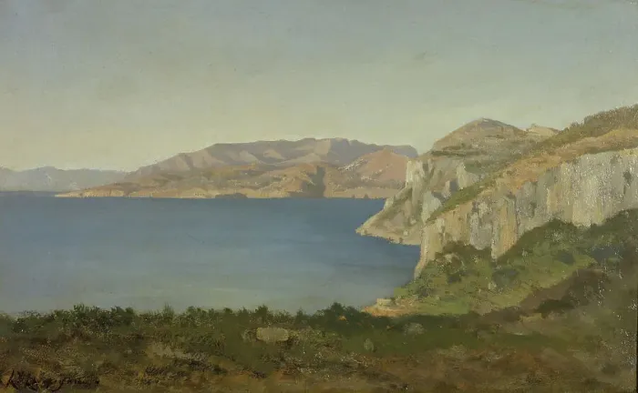 Framed Print : The Cote d'Azur, bay on the Mediterranean, between 1890 and 1915. Creator: Henri-Joseph Harpignies Framed Print : The Cote d'Azur, bay on the Mediterranean, between 1890 and 1915. Creator: Henri-Joseph Harpignies