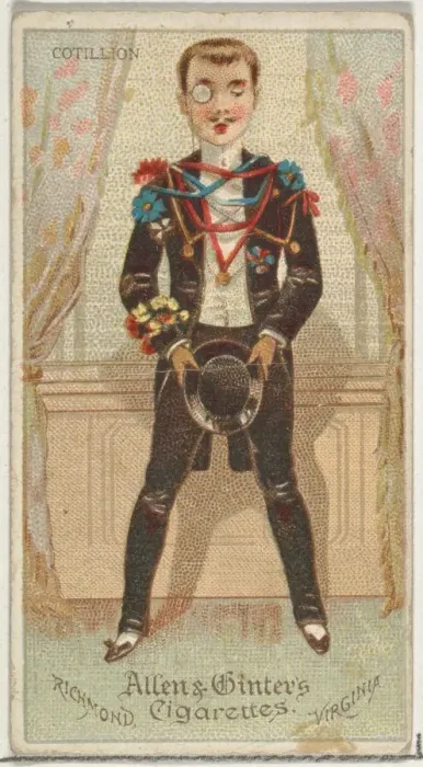 Framed Print : Cotillion, from Worlds Dudes series (N31) for Allen & Ginter Cigarettes, 1888 Framed Print : Cotillion, from Worlds Dudes series (N31) for Allen & Ginter Cigarettes, 1888
