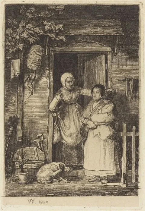 Framed Print : The Cottage Door, published 1824. Creator: David Wilkie Framed Print : The Cottage Door, published 1824. Creator: David Wilkie