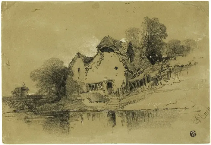 Framed Print : Cottage on Edge of Canal, c. 1840. Creator: Henry Bright Framed Print : Cottage on Edge of Canal, c. 1840. Creator: Henry Bright