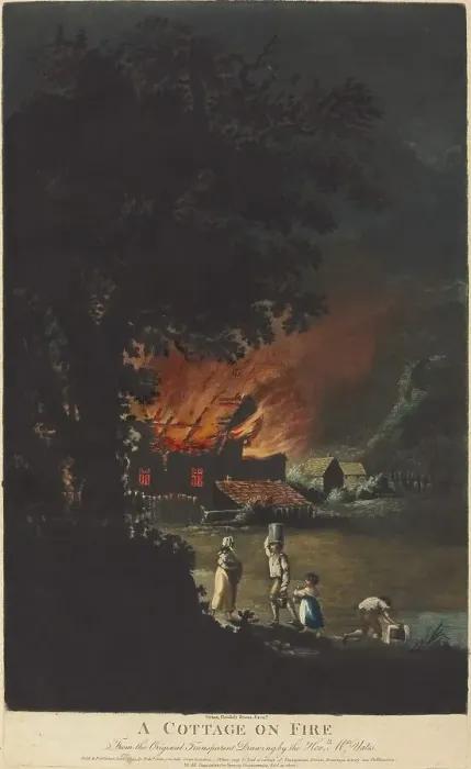 Framed Print : A Cottage on Fire, 1799. Creators: Charles Turner, Yates Framed Print : A Cottage on Fire, 1799. Creators: Charles Turner, Yates