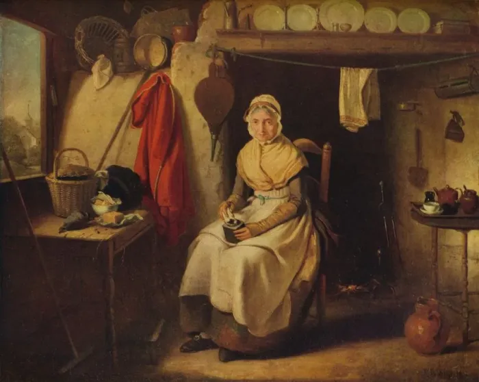 Framed Print : Cottage Interior, at Lexden, Essex, 1802. Artist: William Redmore Bigg Framed Print : Cottage Interior, at Lexden, Essex, 1802. Artist: William Redmore Bigg