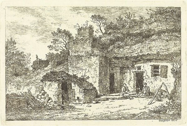 A Cottage with Two Men Seated at the Doorway, c. 1770. Creator: Nicolas Perignon
