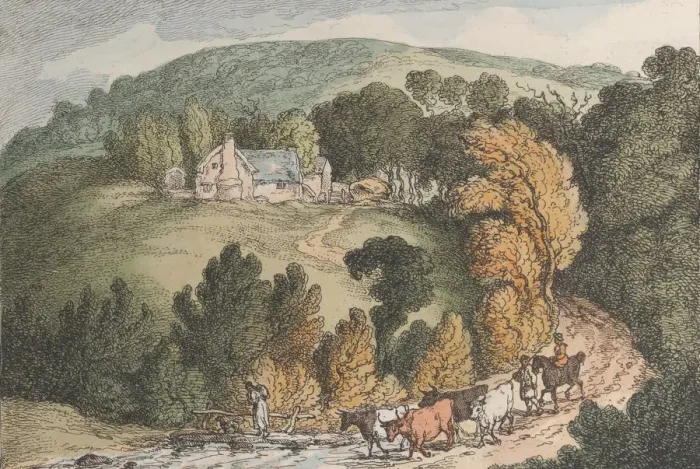 Framed Print : Cottage near the Devils Jump in the Dutchy of Cornwall, from Views in Cornwall