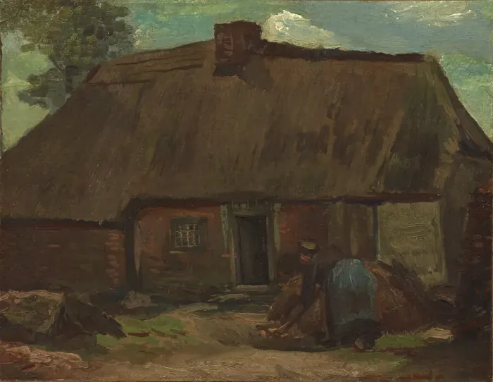 Framed Print : Cottage with Peasant Woman Digging, 1885. Creator: Gogh, Vincent, van (1853-1890) Framed Print : Cottage with Peasant Woman Digging, 1885. Creator: Gogh, Vincent, van (1853-1890)