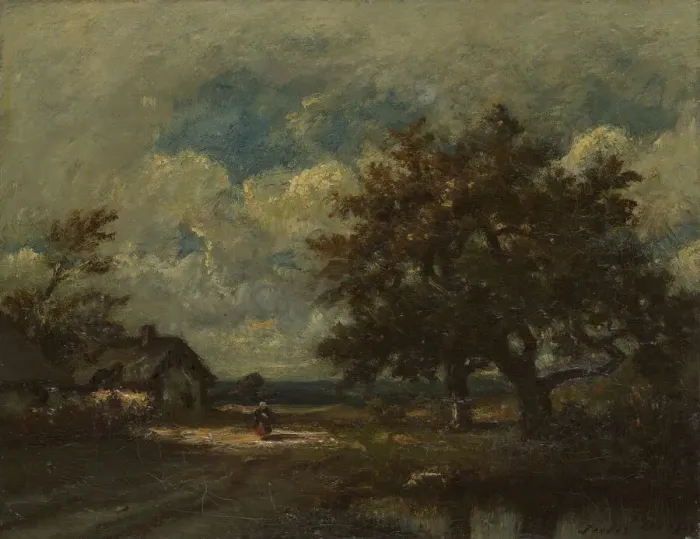 Framed Print : The Cottage by the Roadside, Stormy Sky, c. 1860. Creator: Jules Dupré Framed Print : The Cottage by the Roadside, Stormy Sky, c. 1860. Creator: Jules Dupré