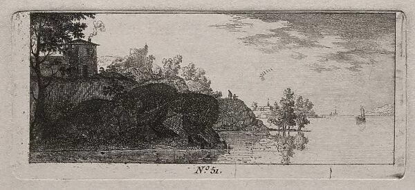 Cottage on a Rocky Promentory along a River. Creator: Antoine de Marcenay de Ghuy (French