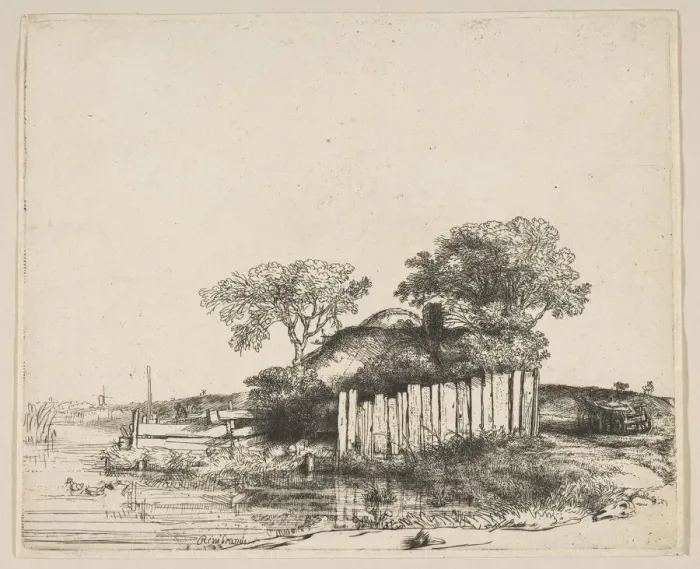 Framed Print : Cottage with a White Paling, 1648. Creator: Rembrandt Harmensz van Rijn Framed Print : Cottage with a White Paling, 1648. Creator: Rembrandt Harmensz van Rijn