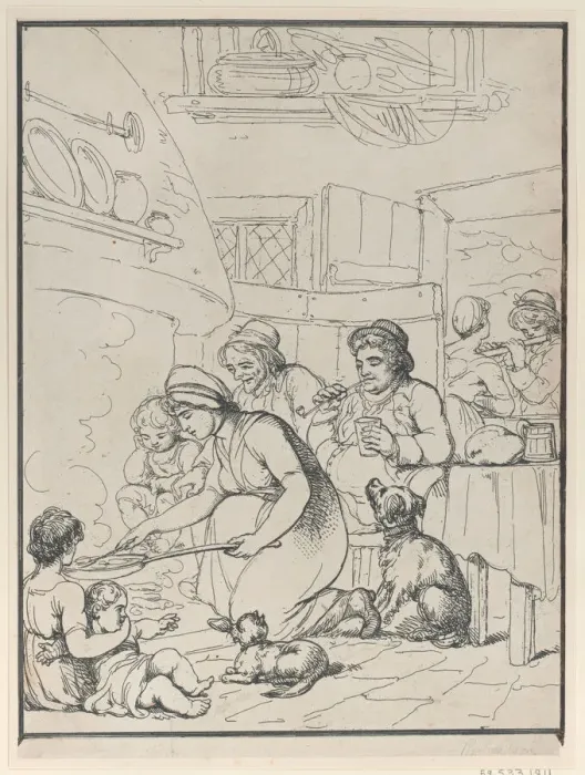Framed Print : Cottagers, with Fireside, 1799. Creator: Henri Merke Framed Print : Cottagers, with Fireside, 1799. Creator: Henri Merke
