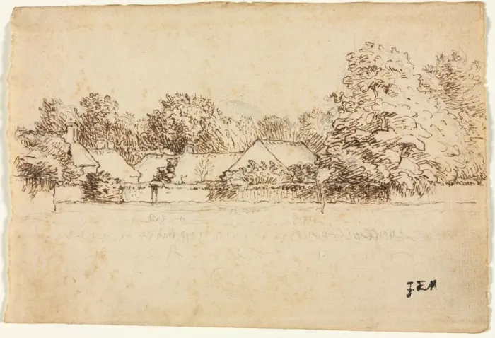 Framed Print : Cottages, 1870-1871. Creator: Jean-Francois Millet (French, 1814-1875) Framed Print : Cottages, 1870-1871. Creator: Jean-Francois Millet (French, 1814-1875)