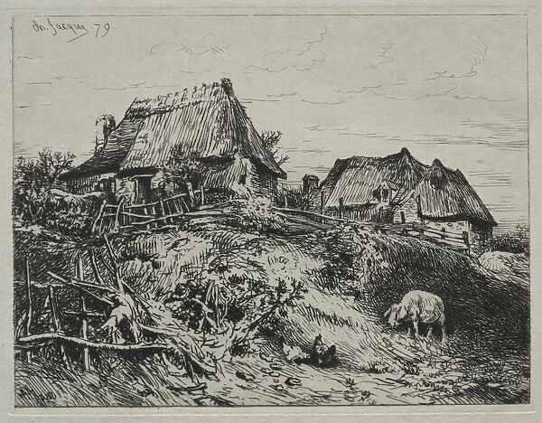 Two Cottages on a Bank, 1879. Creator: Charles-Emile Jacque (French, 1813-1894)