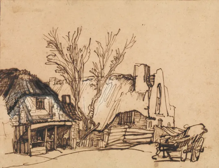 Framed Print : Two Cottages, ca. 1636. Creator: Rembrandt Harmensz van Rijn Framed Print : Two Cottages, ca. 1636. Creator: Rembrandt Harmensz van Rijn