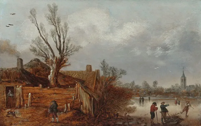 Framed Print : Cottages and Frozen River, 1629. Creator: Esaias van de Velde Framed Print : Cottages and Frozen River, 1629. Creator: Esaias van de Velde