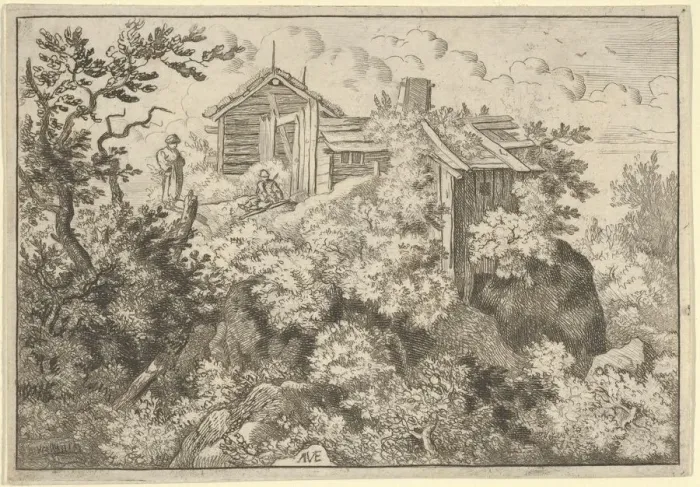 Framed Print : The Three Cottages on the Hill, 17th century. Creator: Allart van Everdingen Framed Print : The Three Cottages on the Hill, 17th century. Creator: Allart van Everdingen