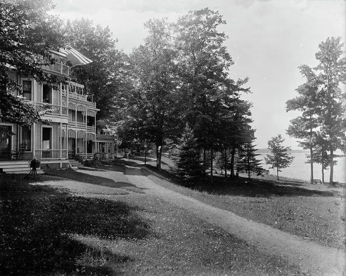 Framed Print : Cottages along the lake front, Chautauqua, c1898. Creator: Unknown Framed Print : Cottages along the lake front, Chautauqua, c1898. Creator: Unknown