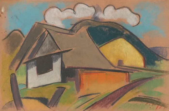 Framed Print : Cottages in the mountains, 1931. Creator: Zolo Palugyay Framed Print : Cottages in the mountains, 1931. Creator: Zolo Palugyay
