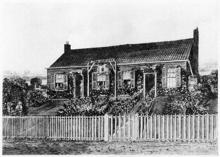 Framed Print : Cottages on the site of Eaton Square, London, c early 19th century (1907) Framed Print : Cottages on the site of Eaton Square, London, c early 19th century (1907)