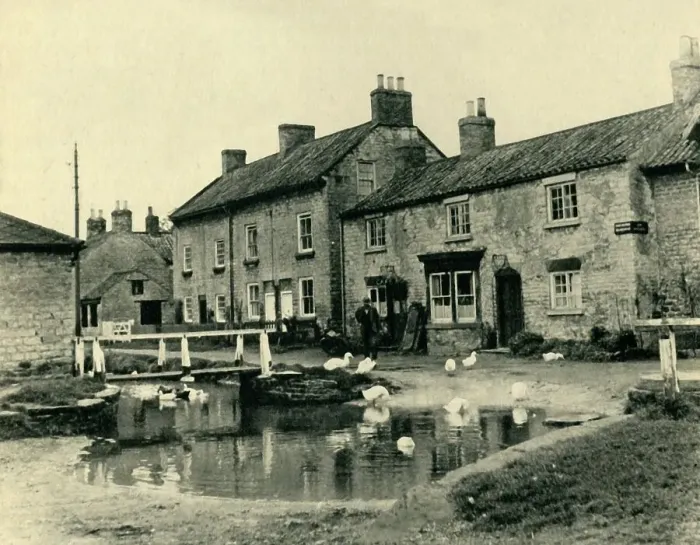 Framed Print : Cottages by the Village Pond, 1943. Creator: Unknown Framed Print : Cottages by the Village Pond, 1943. Creator: Unknown