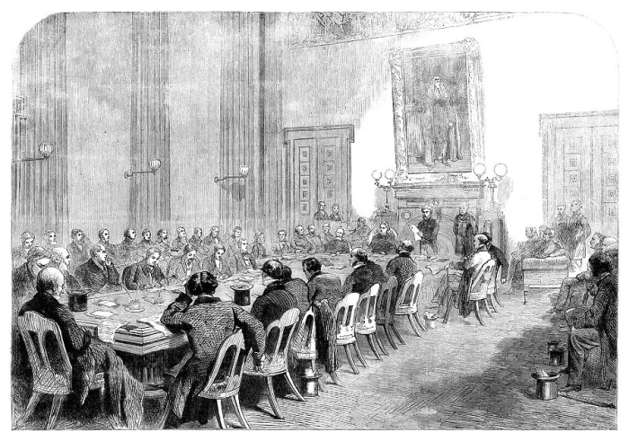Framed Print : The Cotton Famine: meeting of the central relief committee...Manchester townhall... 1862. Creator: Unknown Framed Print : The Cotton Famine: meeting of the central relief committee...Manchester townhall... 1862. Creator: Unknown