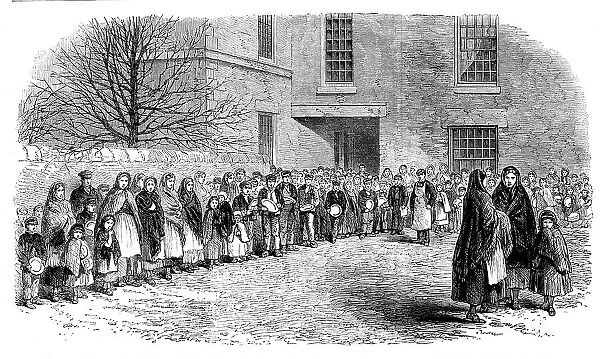 The Cotton Famine: operatives waiting for their breakfast in Mr. Chapman's courtyard..., 1862. Creator: Unknown