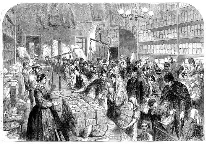 Framed Print : The Cotton Famine: provision-shop...Manchester and Salford Provident Society, 1862. Creator: Unknown Framed Print : The Cotton Famine: provision-shop...Manchester and Salford Provident Society, 1862. Creator: Unknown