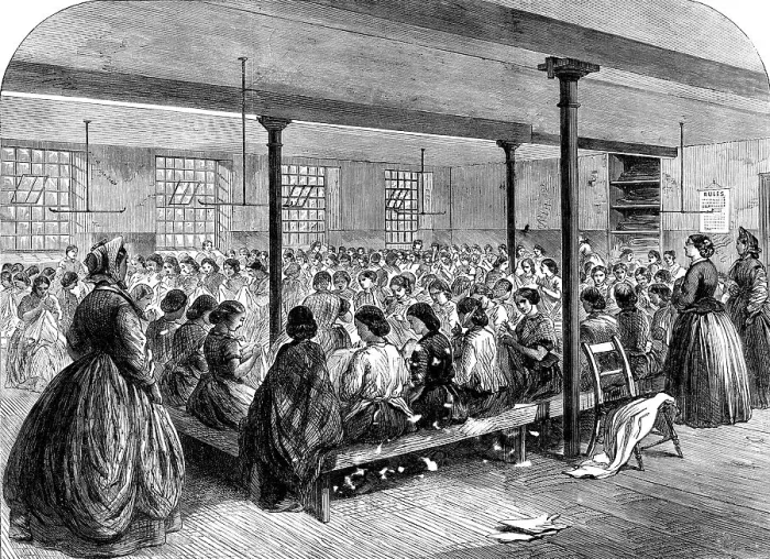 Framed Print : The Cotton Famine: the sewing-class at the Manchester...Provident Society's rooms, 1862. Creator: Unknown