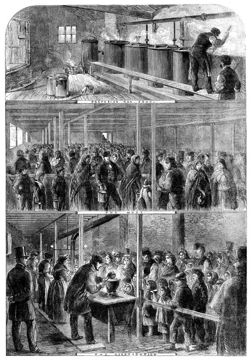 Framed Print : The Cotton Famine: the Society of Friends soup-kitchen...Lower Moseley-street, Manchester, 1862. Creator: Unknown Framed Print : The Cotton Famine: the Society of Friends soup-kitchen...Lower Moseley-street, Manchester, 1862. Creator: Unknown