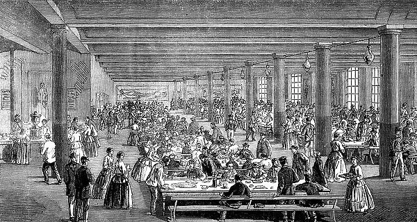 The Cotton Famine: working men's dining-hall, Gaythorn cooking-depot, Manchester, 1862. Creator: Unknown