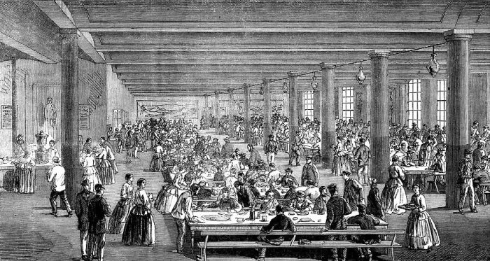 Framed Print : The Cotton Famine: working men's dining-hall, Gaythorn cooking-depot, Manchester, 1862. Creator: Unknown Framed Print : The Cotton Famine: working men's dining-hall, Gaythorn cooking-depot, Manchester, 1862. Creator: Unknown