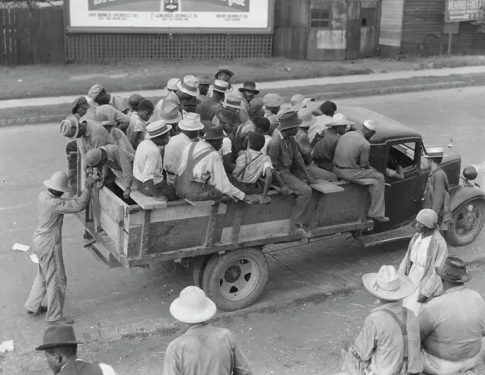 Framed Print : Cotton hoers are transported to the fields daily during the season, Memphis, Tennessee, 1937. Creator: Dorothea Lange Framed Print : Cotton hoers are transported to the fields daily during the season, Memphis, Tennessee, 1937. Creator: Dorothea Lange