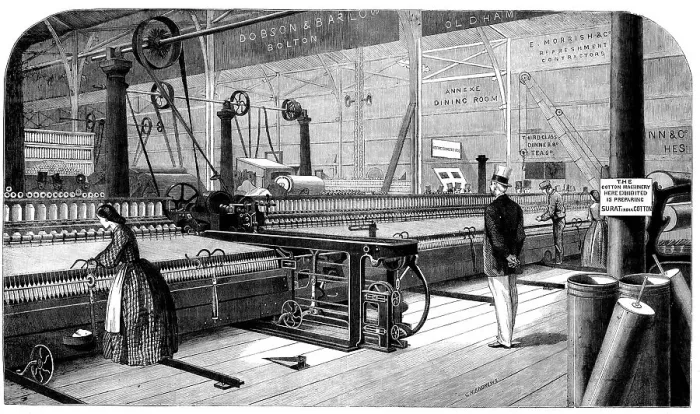 Framed Print : Cotton manufacture: Platt's self-acting mule, or cottonspinning machine, 1862. Creator: Unknown Framed Print : Cotton manufacture: Platt's self-acting mule, or cottonspinning machine, 1862. Creator: Unknown