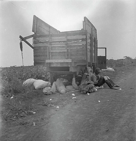 Cotton pickers lunchtime, near Corpus Christi, Texas, 1936. Creator: Dorothea Lange