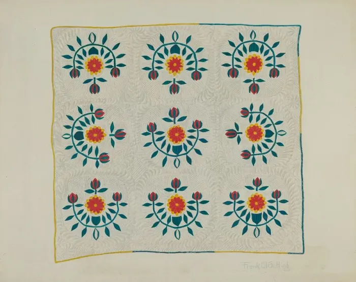 Framed Print : Cotton Quilt - Tulip Design, c. 1938. Creator: Frank Gutting Framed Print : Cotton Quilt - Tulip Design, c. 1938. Creator: Frank Gutting