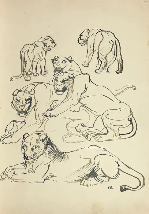 Framed Print : Six cougars, 1914. Creator: Franz Barwig the Elder Framed Print : Six cougars, 1914. Creator: Franz Barwig the Elder