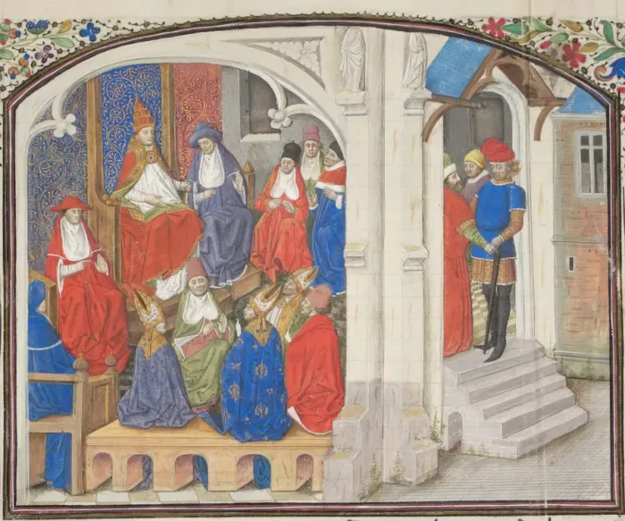Framed Print : The Council of Clermont in 1095. Miniature from the Historia by William of Tyre, 1460s. Artist: Anonymous Framed Print : The Council of Clermont in 1095. Miniature from the Historia by William of Tyre, 1460s. Artist: Anonymous
