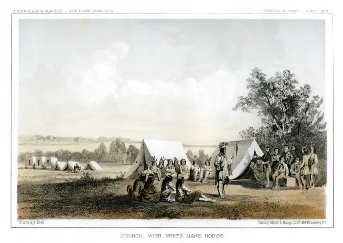 Framed Print : Council with White Mans Horse, 1856. Artist: John Mix Stanley Framed Print : Council with White Mans Horse, 1856. Artist: John Mix Stanley