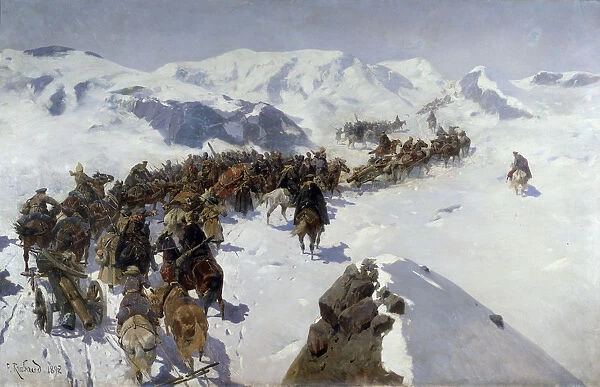Count Argutinsky Crossing the Caucasian Range, 1892. Artist: Franz Roubaud