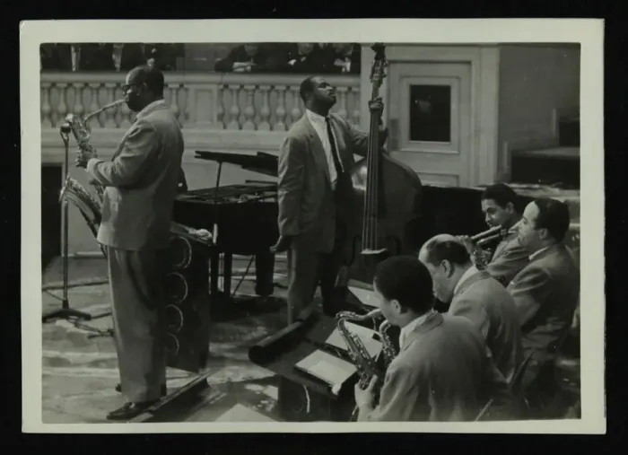 Framed Print : The Count Basie Orchestra in concert, c1950s. Artist: Denis Williams Framed Print : The Count Basie Orchestra in concert, c1950s. Artist: Denis Williams