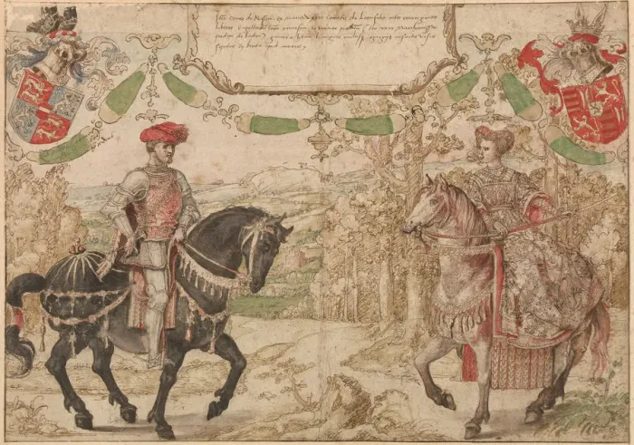 Framed Print : Count Jan (Johann) IV of Nassau and His Wife Maria, Countess of Loon and Heinsberg, ca 1530. Artist: Orley, Bernaert, van (1488-1541) Framed Print : Count Jan (Johann) IV of Nassau and His Wife Maria, Countess of Loon and Heinsberg, ca 1530. Artist: Orley, Bernaert, van (1488-1541)