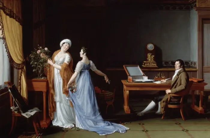 Framed Print : Count de la Forest with his Wife and Daughter, 1804. Artist: Andre Vincent Francois Framed Print : Count de la Forest with his Wife and Daughter, 1804. Artist: Andre Vincent Francois