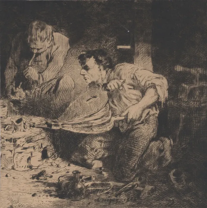 Framed Print : The Counterfeiters, 1843. Creator: Charles Emile Jacque Framed Print : The Counterfeiters, 1843. Creator: Charles Emile Jacque