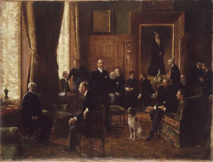 Framed Print : Countess Potocka's drawing room, 1887. Creator: Jean Beraud Framed Print : Countess Potocka's drawing room, 1887. Creator: Jean Beraud